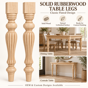 Pied de table en bois massif, pied de meuble tourné en bois, base de table de style traditionnel, design rond en bois massif, installation facile - Product Image 4