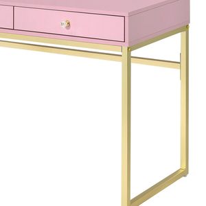 Coleen Pink and Gold Finish <b>Makeup</b> <b>Vanity</b> Desk with Mirror and Jewelry Tray - Product Image 4