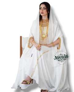 ชุดเดรสยาวสีขาวสำหรับผู้หญิง แบรนด์ Awais House ผลิตจากโพลีเอสเตอร์รักษ์โลก ตกแต่งด้วยลูกปัด คอวี แขนยาว เหมาะสำหรับทุกฤดูกาล ใช้ในงานแต่งงาน - Product Image 5