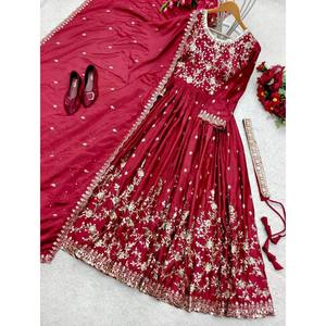 ชุดราตรี dupatta สวยงามดีไซน์เนอร์ชุดใส่ไปงานปาร์ตี้ - Product Image 3