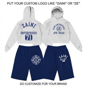 Ensemble sweat à capuche court et short en molleton de coton 320 GSM Zaini Enterprises Premium pour homme – Respirant, séchage rapide, bleu marine et blanc, personnalisable – Collection Automne - Product Image 1