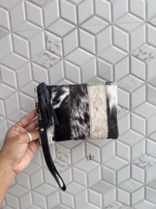 Fashionable Real Cowhide Leather Wristlet Clutch <b>Purse</b> Pouch Wallet Black Colour <b>Small</b> Pouch Stylish Western Patches Wallets - Product Image 1