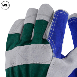 Cowhide Leather Patch Palm Rigger <b>Gloves</b> Green Fabric Back Rubberized Safety Cuff Heavy Duty Construction Work <b>Gloves</b> - Product Image 4