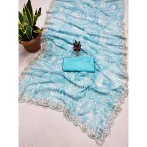 Sari impreso digital con bordado para fiestas vestidos de carrera - Product Image 2