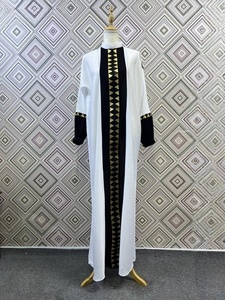 Wholesale Modest Dubai Beaded Sequined <b>Long</b> Sleeve Abaya Muslim Traditional Handmade Wedding Women Polyester Breathable V Neck - Product Image 4