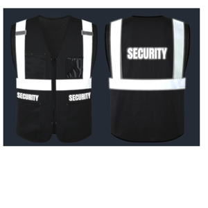 Gilet de sécurité réfléchissant noir en polyester unisexe toutes saisons, uniforme de garde, veste de sécurité haute visibilité - Product Image 3