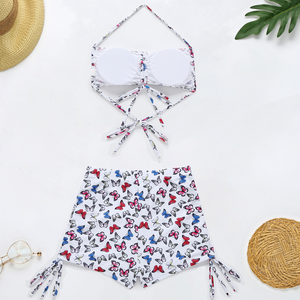 Maillot de bain sexy pour femmes, bikini fendu, imprimé papillon, à lacets, col halterneck, ensemble 2 pièces - Product Image 3