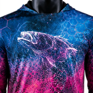 Haut de pêche camouflage attrayant avec imprimé poisson UPF 50, à manches longues, avec capuche intégrant un masque de protection solaire, séchage rapide - Product Image 2
