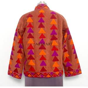 Veste matelassée en cotisse brodée de fleurs avec boutons, doublure rayée en coton, faite à la main, style hiver-automne, séchage rapide, pour soirée - Product Image 5