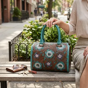 Urban Designer Genuine Leather Shoulder Bag Women <b>Handbag</b> Zipper Purse Portable Daily Travel Bag Floral Aesthetic design - Product Image 1