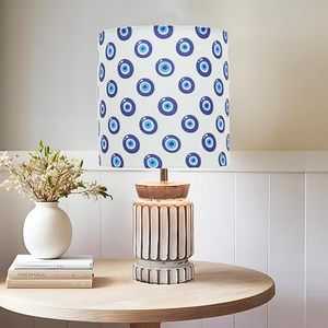 Lámpara de Mesa Decorativa con Diseño de Ojo Turco, Base de Cerámica, Pantalla de Tela, Lámpara de Pie con Detalles en Azul y Blanco para Sala de Estar o Dormitorio - Product Image 5