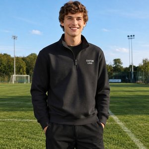 Custom Men's Quarter Zip Sweatshirt Lightweight <b>White</b> Pullover Long <b>Sleeve</b> Casual Fashion Wholesale Apparel Manufacturer - Product Image 1