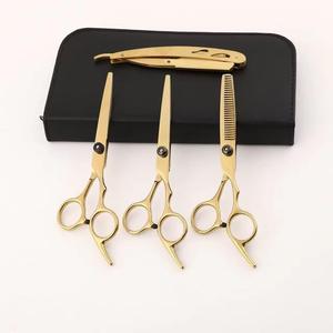 Ensemble de ciseaux de coiffure professionnels, acier inoxydable doré, pour droitiers, légers, réutilisables, ciseaux à effiler, coupe droite - Product Image 2