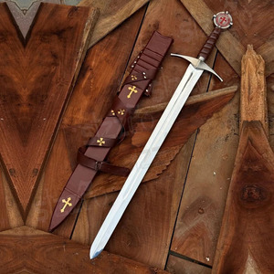Épée médiévale artisanale des Chevaliers Templiers Faithkeeper Accolade, réplique de croisier en acier à haute teneur en carbone, cadeau de collection - Product Image 1