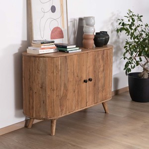 Mueble de almacenamiento de 2 puertas estilo Vandana Autumn Space con bordes redondeados, madera maciza de acacia, Boomer - Product Image 1