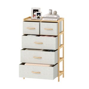 Comò in bambù a 5 cassetti con kit anti-ribaltamento incluso per camera da letto, armadio o soggiorno - Product Image 1