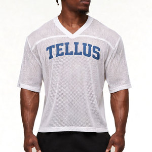 Camisetas de malla de alta calidad, estilo oversize y corte holgado, con cuello en V, para hombre, estilo urbano, jersey de malla, camisetas de malla oversize y corte holgado. - Product Image 1