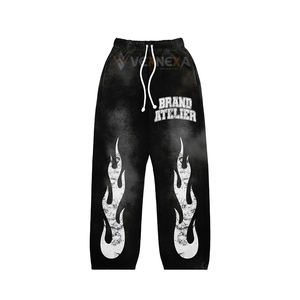 <b>Wholesale</b> Fashion <b>Flare</b> Baggy Sweat Suit Pullover Full Screen Printing Hoodie Athletics Street Wear ACID Wash 2 Pcs Tracksuit - Product Image 3