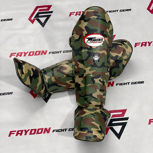 Nouvelles protections de tibia personnalisées pour la boxe et le Muay Thai, modèle jumeau camouflage, OEM ODM, pour l'entraînement professionnel au kickboxing - Product Image 1