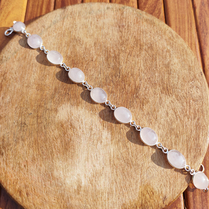 Natural Rose Quartz <b>Bracelet</b> Oval Cabochon Gemstone Silver Plated Chain <b>Bracelet</b> Handmade Healing <b>Crystal</b> Jewelry for Women - Product Image 3