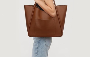Sac fourre-tout en cuir véritable pour femme, couleur unie, fermeture ouverte, style minimaliste, toutes saisons, usage quotidien - Product Image 3