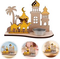 Porte-bougie en bois pour le Ramadan, décoration de table islamique Eid Mubarak avec un thème de mosquée, de chameau et de désert