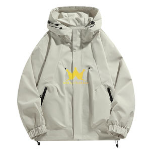 Men's Outdoor Windproof Waterproof Wear-Resistant Breathable Hooded Zipper Solid Safari Jacket