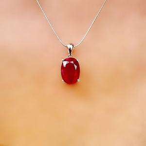 Genuine Ruby Large Oval Solitaire Silver Pendant Elegant <b>Red</b> Gemstone Jewelry July Birthstone Gift For Women Necklace - Product Image 1