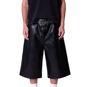 Pantalones Cortos de Cuero Auténtico Negros, Multibolsillos, Funcionales, de Alta Calidad, Hechos a Mano, Casuales, Holgados, para Venta al Por Mayor - Product Image 1