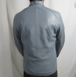 Chaqueta de cuero genuino gris premium para hombre con parches acolchados en los hombros, venta al por mayor, cuatro bolsillos, chaqueta de alta calidad personalizada. - Product Image 3