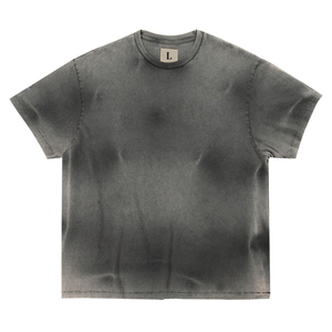 T-shirt pour homme personnalisé 100% coton tricoté délavé à l'acide, coupe ample, manches courtes, col rond, motif vintage imprimé, été, coupe classique - Product Image 3