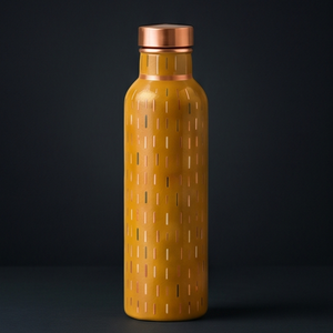 Bouteille d'eau en cuivre émaillée artisanale de luxe, motif artistique moutarde, gourde ayurvédique pour le fitness, récipient écologique pour boissons - Product Image 2