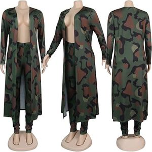 Conjuntos de 2 Piezas de Cárdigan Largo Estampado de Moda para Mujer, Conjunto de Abrigo de Manga Larga y Pantalones - Product Image 3