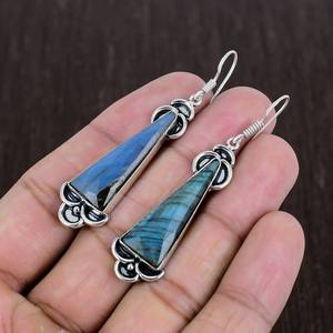 Boucles d'oreilles pendantes en labradorite, argent sterling 925, bijoux bohèmes faits à la main, boucles d'oreilles en pierres précieuses, cadeau unique pour femmes - Product Image 2