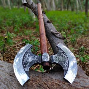 Hache artisanale en acier à haute teneur en carbone avec manche en bois de style hache à double tête, usage industriel, personnalisable, cadeau OEM pour lui ou elle - Product Image 5