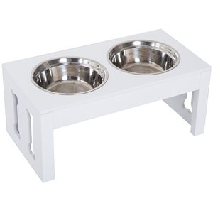Ciotola Rialzata in Legno Bianco da 23 Pollici per Cani e Gatti, Stazione di Alimentazione Lenta per Animali Domestici - Product Image 1