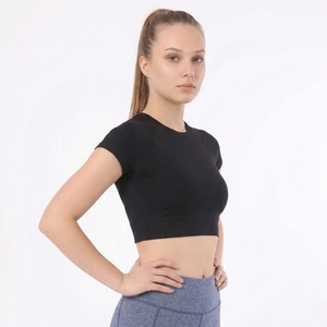 Short Sleeve Women Yoga Crop <b>Top</b> Round Neck Workout <b>Top</b> Women's Gym Fitness Quick Dry Cropped Tank <b>Top</b> Training <b>Top</b> Short Sleeve - Product Image 3