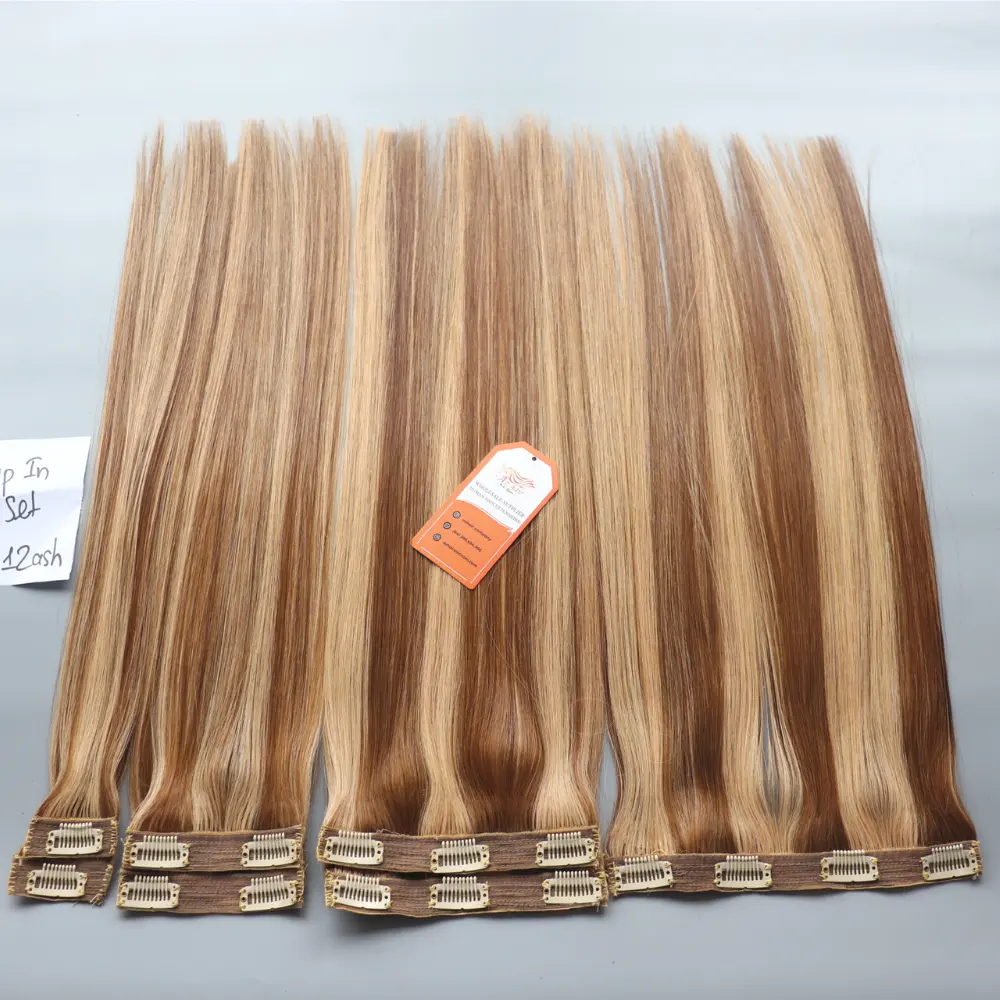 Soft and Silky Clip in Hair Extensions Human Hair 7 pieces/set 6 to 40 inches with Cheap Wholesale Price