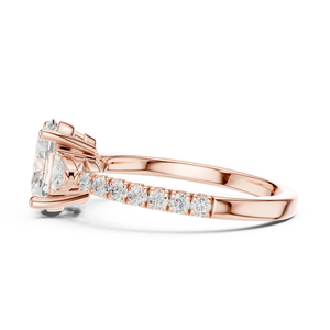 Anillo de compromiso de oro rosa con diamante de corte ovalado, halo oculto, banda pavé, estilo catedral, joyería de boda para mujer, oro rosa, corte ovalado - Product Image 5