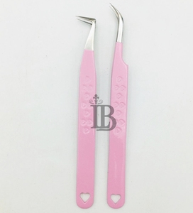 Eyelash Extensions Tweezers Tweezers For Eyelash Extension <b>Mink</b> <b>Lashes</b> 45 Degree Boot Volume Pink Heart Eyelash Tweezers - Product Image 4