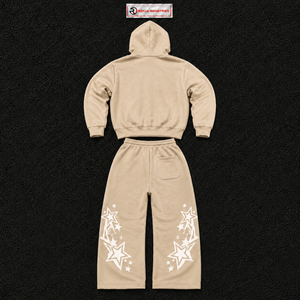 <b>Men</b>’s Beige Star Graphic Tracksuit Hoodie And Jogger <b>Set</b> Casual Streetwear Pullover Hooded Sweatshirt Matching Sweatpants Style - Product Image 6