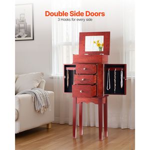 Armadio Portagioie in Legno con Specchio a Ribalta e 4 Scomparti, Mobiletto a 3 Cassetti, Organizzatore in Zinco - Product Image 3