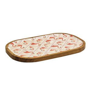 Plateau de service rond en bois écologique, durable et luxueux, avec motif de flamant rose, design de dessin animé, pour fromages, fruits, en-cas, desserts - Product Image 1