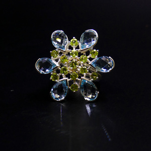 Anillo Clásico de Plata de Ley 925 con Topacio Azul y Peridoto, Joyería Plateada para Mujer, para Bodas - Product Image 6