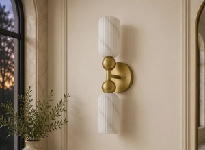 Double Alabaster <b>Wall</b> <b>Sconce</b> Contemporary Marble Geometric Indoor <b>Lighting</b> Fixture for Living Room Home Decor - Product Image 3