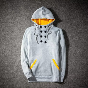 Sudadera con Capucha Negra para Hombre con Forro Amarillo y Bolsillos, Cierre de Botones, Estilo Casual, Corte Regular, para Otoño - Product Image 3