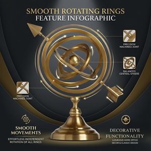 ARTISTIC CRAFTS Globo Terráqueo Decorativo de Latón para Escritorio |   Globo Terráqueo de Estilo Vintage para Decoración de Escritorio de Oficina, Mesa de Estudio, Decoración del Hogar - Product Image 4