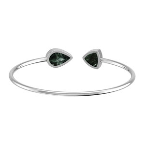 925 Sterling Silver Twister <b>Bracelet</b> Seraphinite Gemstone Two Shape Pear Semi Trillion Cabochon Bezel Setting Trendy Gift Party - Product Image 1
