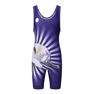 Combinaison de lutte violette pour homme, ajustée, une pièce, en spandex et polyester extensible, vêtements d'arts martiaux, taille adulte - Product Image 2
