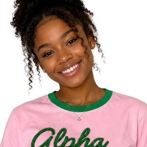 Camiseta de Chenilla Rosa y Verde con Estampado de Letras para Mujer, Manga Corta, Informal, Tela Suave, Top de Moda, Ropa Urbana para Damas - Product Image 2